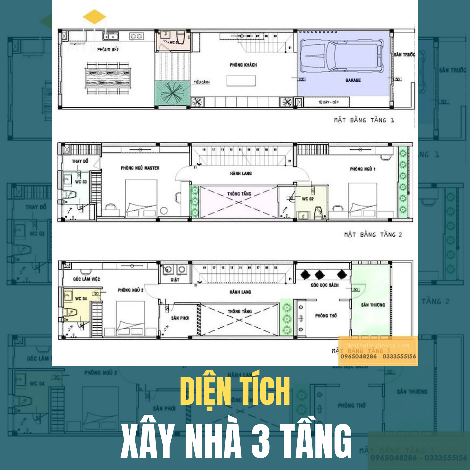 diện tích xây nhà 3 tầng